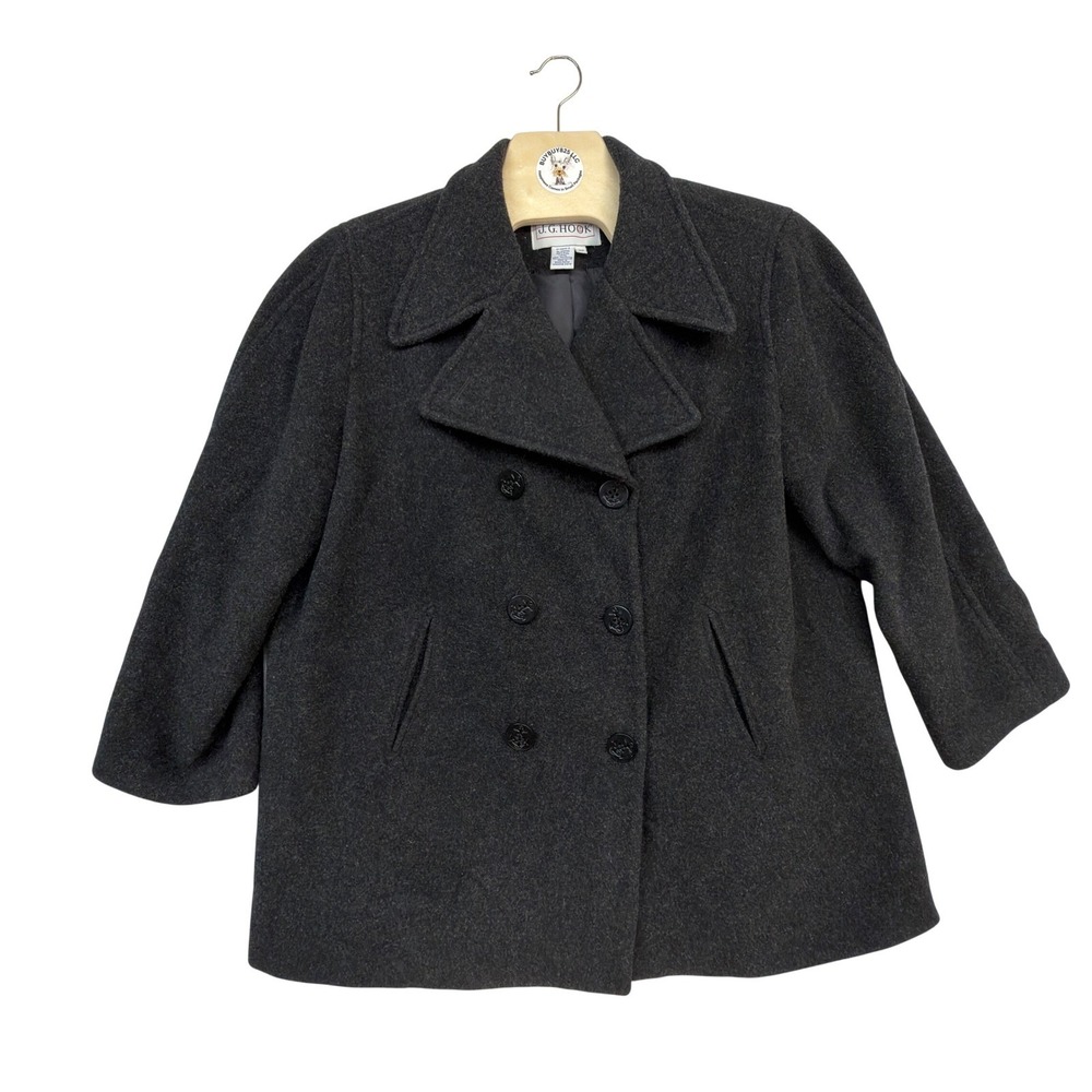 J.G. Hook Women's Wool Peacoat XXL 20W Charcoal Double Breasted